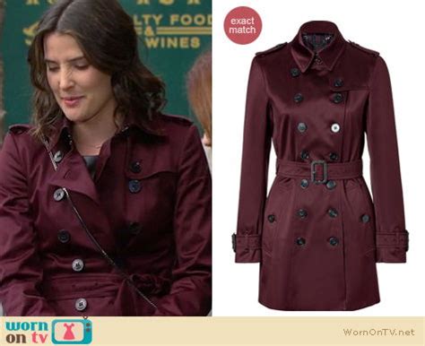 Robin’s red/burgundy/wine satin trench coat on How I Met Your 